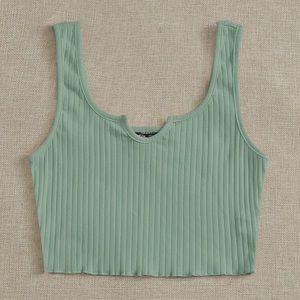 SHEIN Notch Neck Lettuce Edge Rib-Knit Tank Top